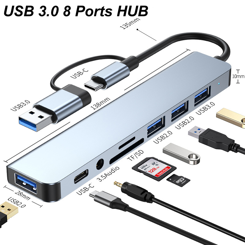 Usb Hub Type C - Hub USB Tipo-C 3.0 8 en